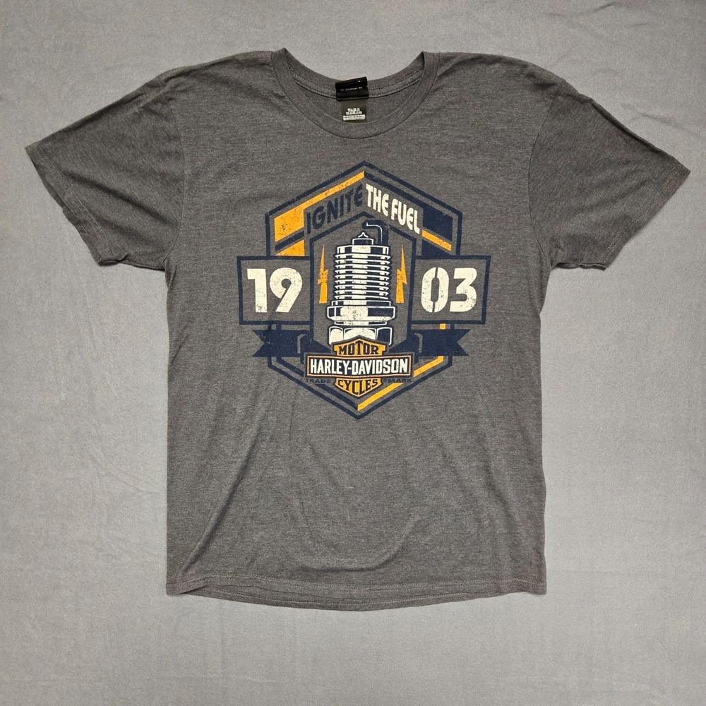 Harley-Davidson Forth Thunder OK Motorcycle Biker Mens Graphic‎ Tee Shirt M Gray